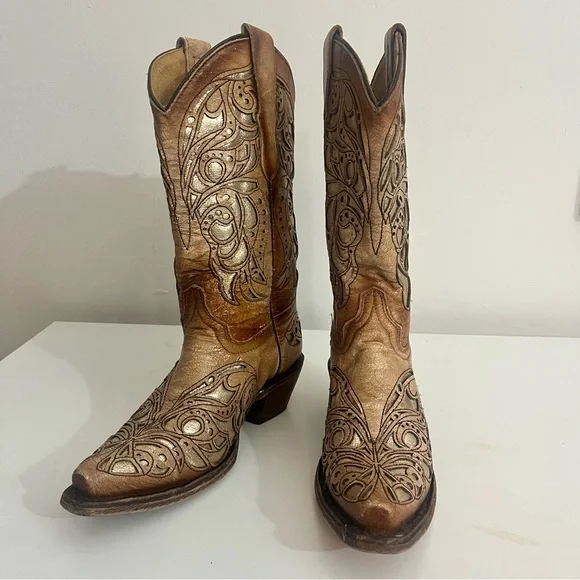 Corral Teens Leather Western Boots Size 2 - Picture 3 of 13